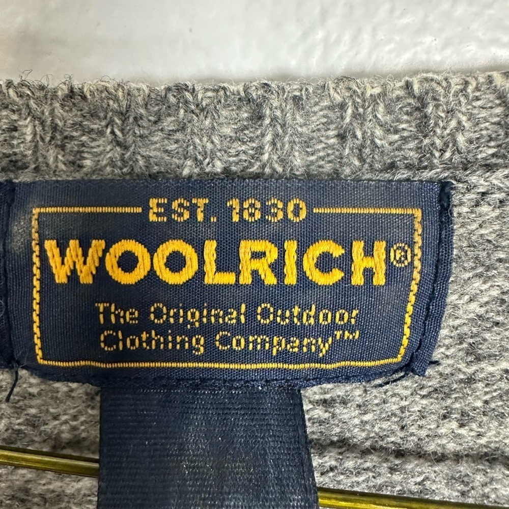 Woolrich Vintage Gray Holiday Appliqué Patch Sweater 100%Lambswool Size Large - Picture 3 of 9